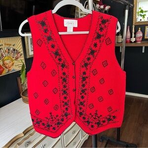 Vintage Red Beaded Sweater Vest Medium